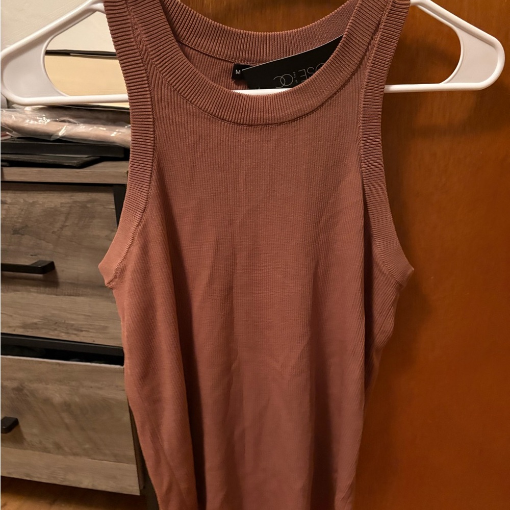 Muse Ribbed Tank Top in Brown